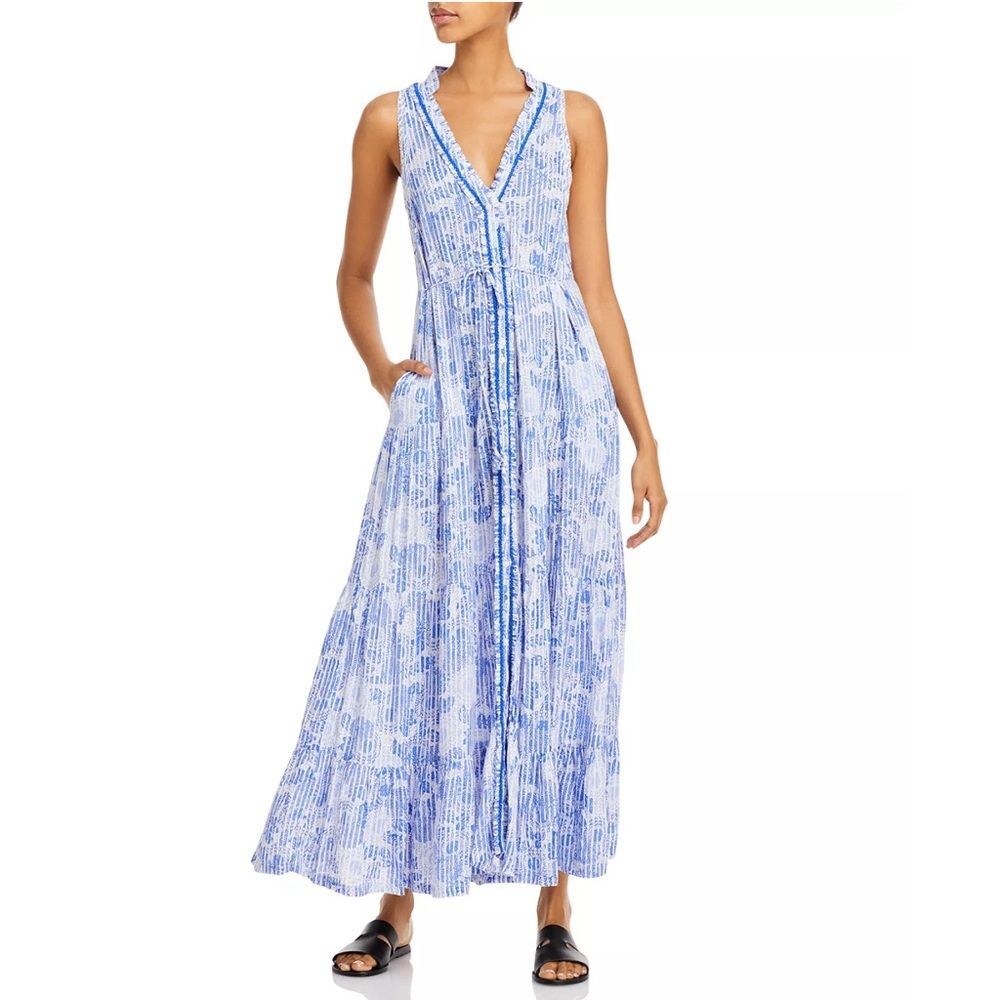 Poupette St. Barth Nana Printed Maxi Dress Revolve Blue Begonia, NWT, Size L - Picture 14 of 15
